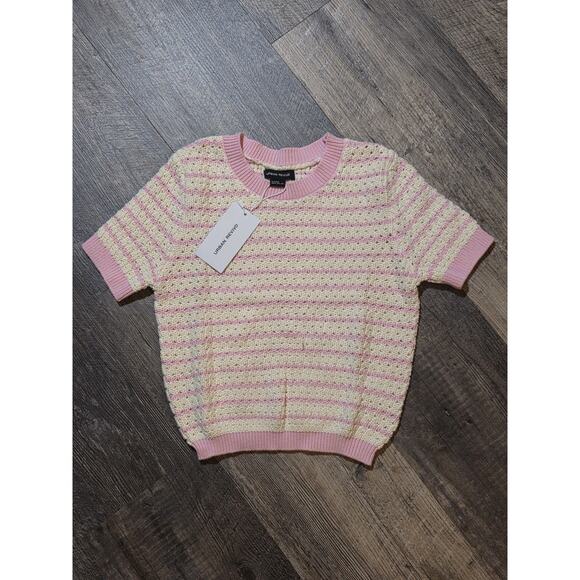 URBAN REVIVO Tops - URBAN REVIVO Womens XS Striped Knit Top Pink White 100% Cotton Crochet NWT